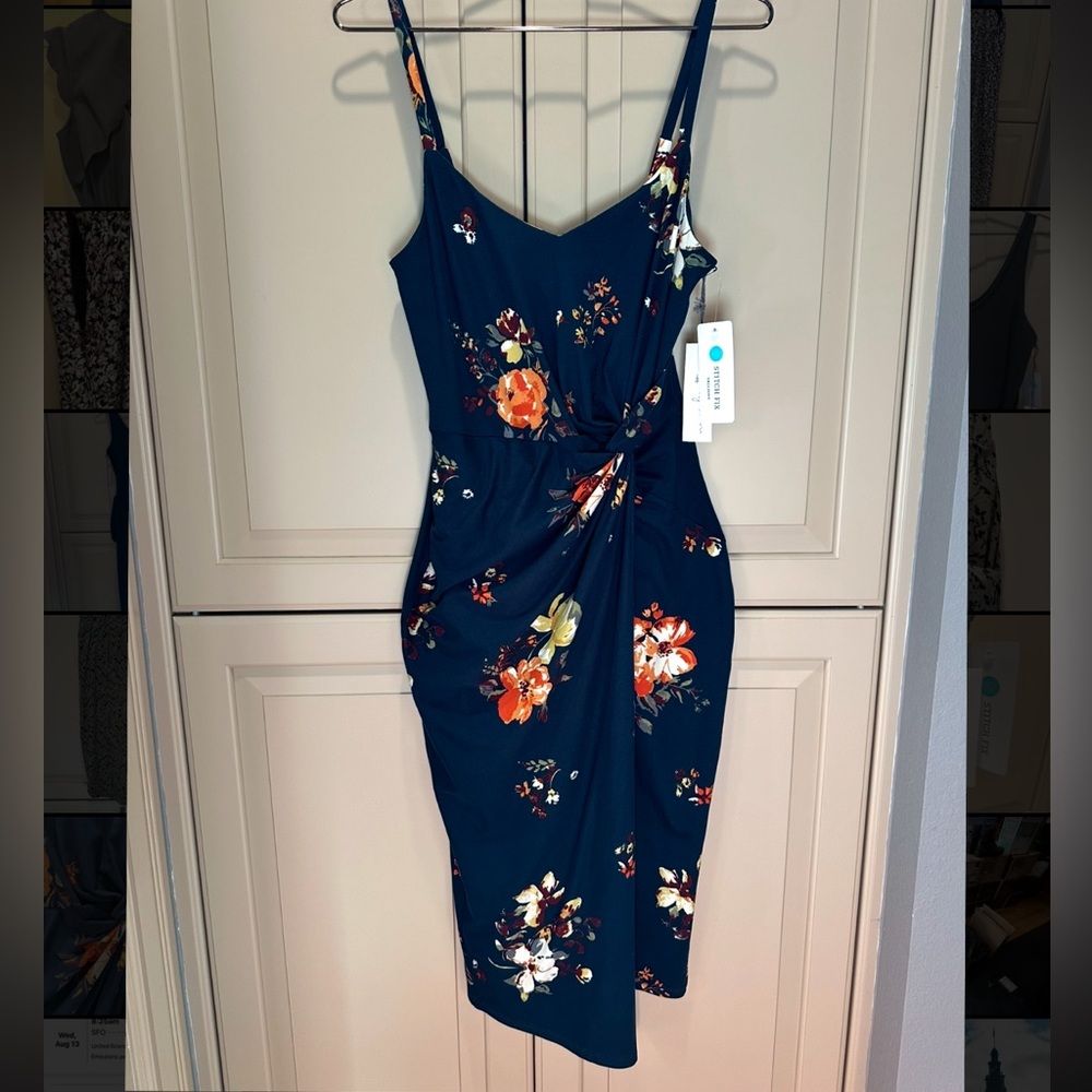 NWT - Nine Britton Vivienne Midi Knit Blue and Floral Bodycon Midi Dress